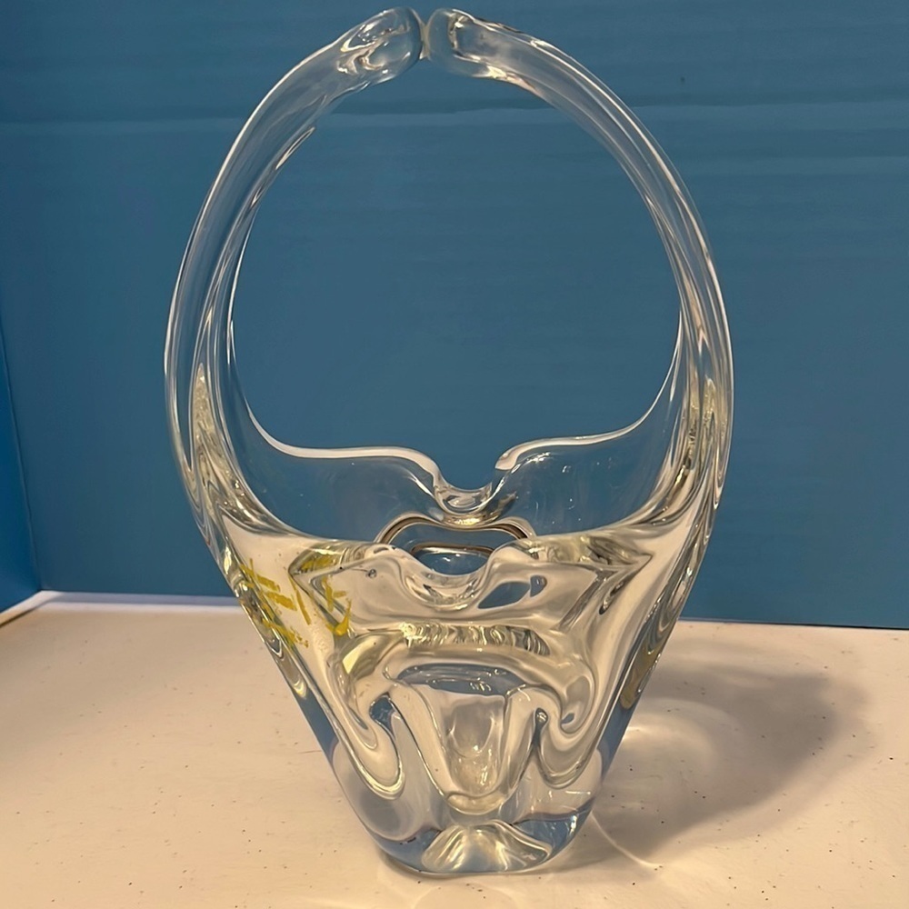 Murano Italian crystal split handle basket